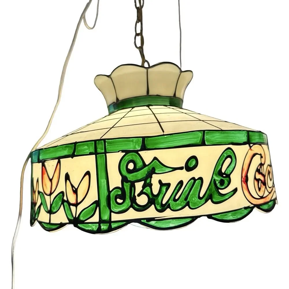 Vtg Faux Stained Glass‎ Tiffany Hanging Ceiling Light Lamp Shade Coca Cola 17”